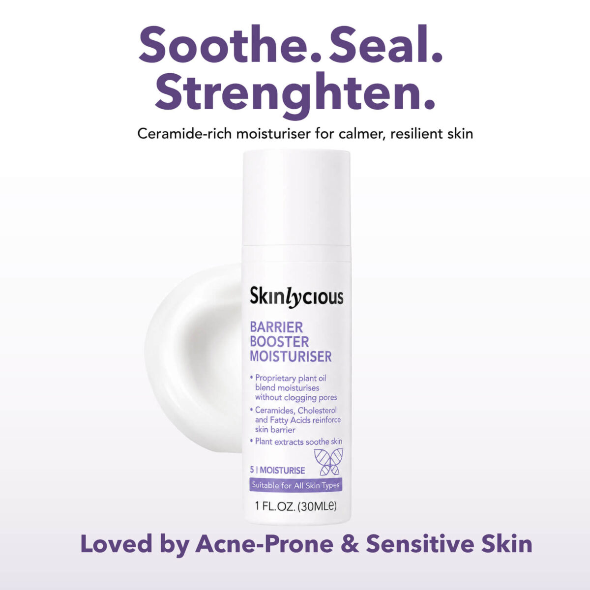 skinlycious-barrier-booster-moisturiser-soothe-strengthen-moisturiser Skinlycious Barrier Booster Moisturiser, a ceramide-rich moisturiser for acne-prone and sensitive skin