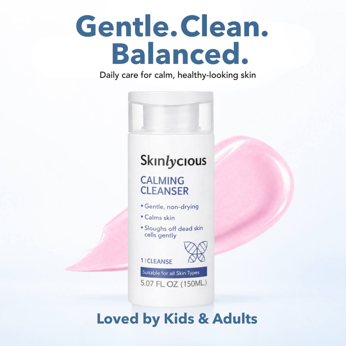 Skinlycious Calming Cleanser, a gentle non-drying facial cleanser for calm, healthy-looking skin for kids and adults