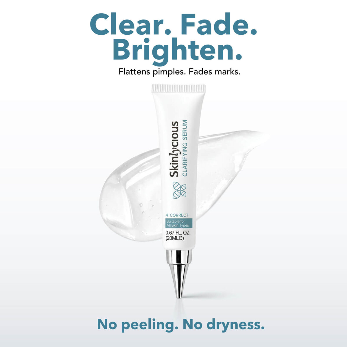Skinlycious Clarifying Serum for acne-prone skin to help flatten pimples, fade acne marks and brighten skin without dryness