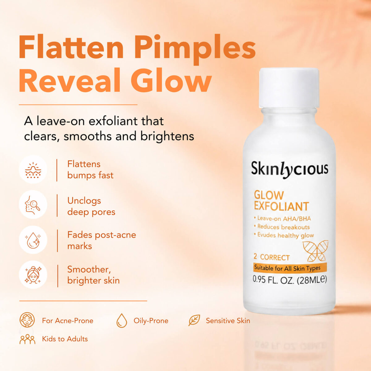Skinlycious Glow Exfoliant key ingredients including salicylic acid, mandelic acid and purslane extract