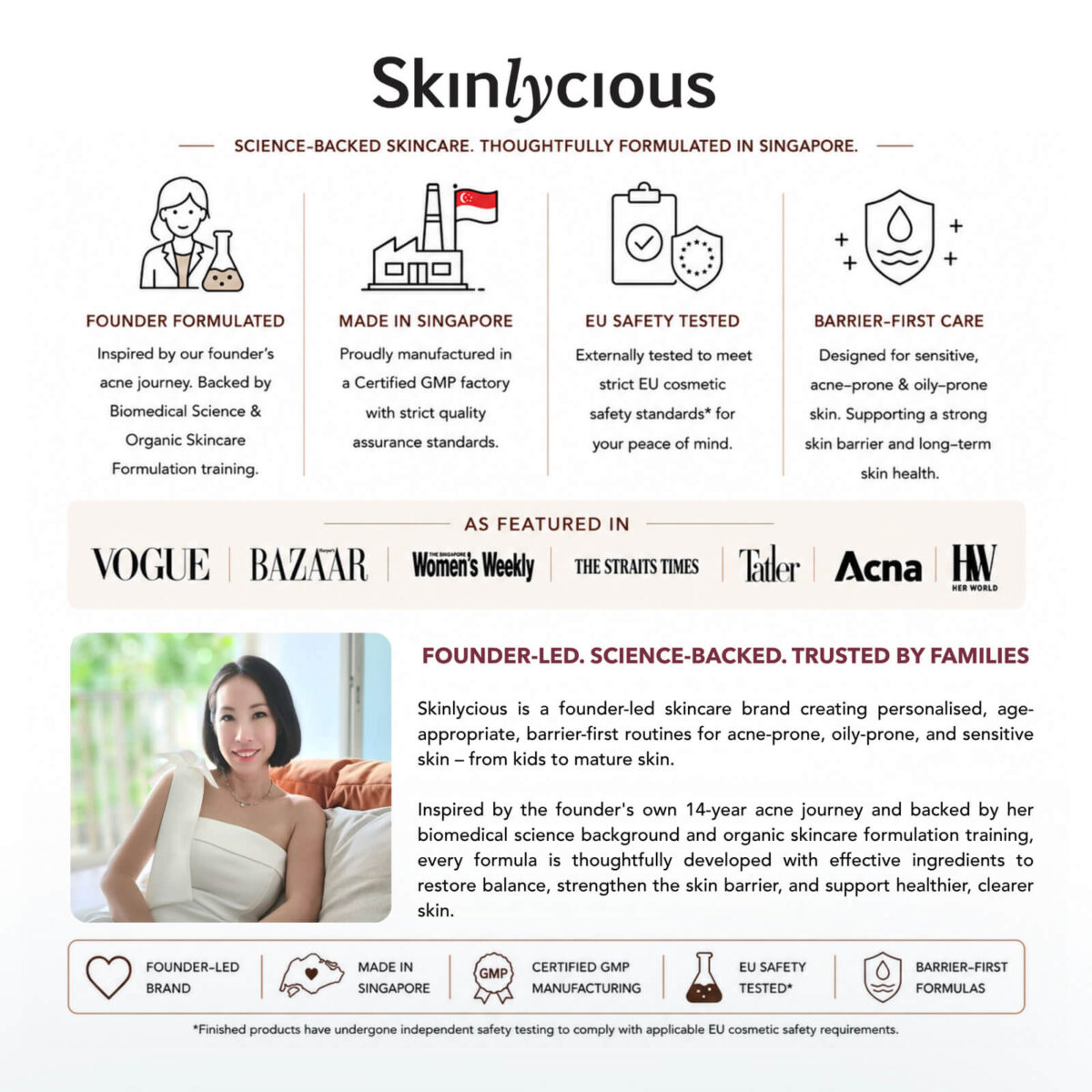 Skinlycious founder-led skincare brand, made in Singapore with EU safety-tested barrier-first formulas