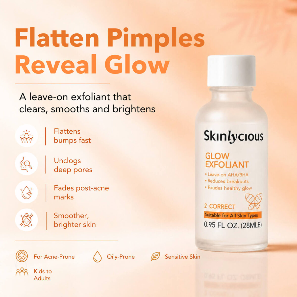 Skinlycious Glow Exfoliant key ingredients including salicylic acid, mandelic acid and purslane extract