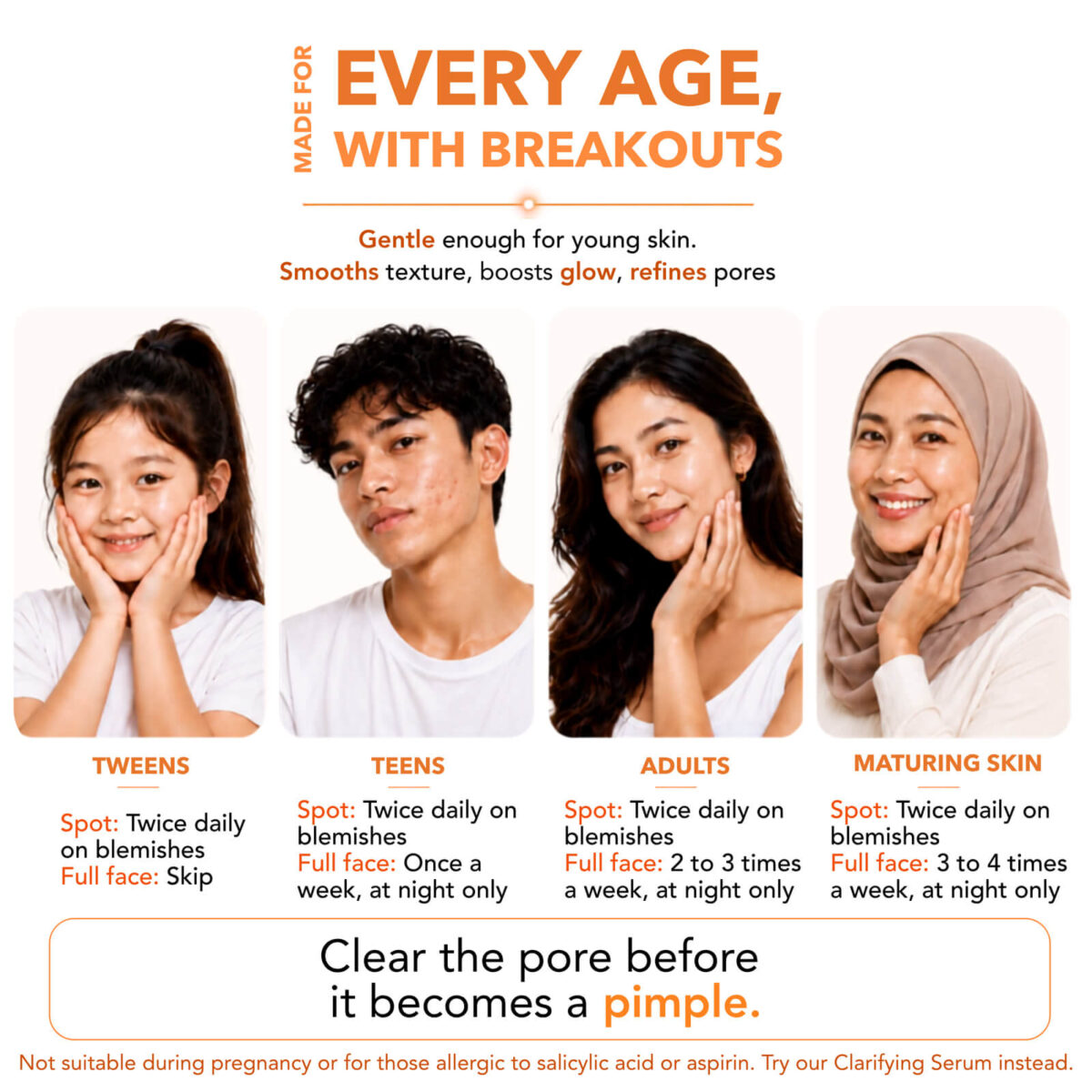Skinlycious Glow Exfoliant usage guide for tweens, teens, adults and maturing skin