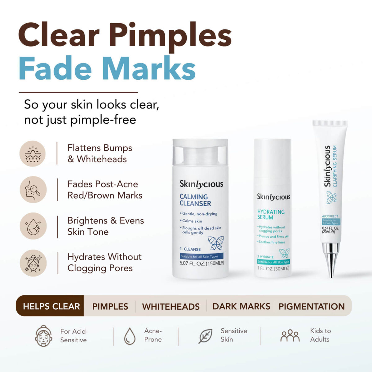 Skinlycious Hydrate Kit featuring calming cleanser, Glow Exfoliant and hydrating serum