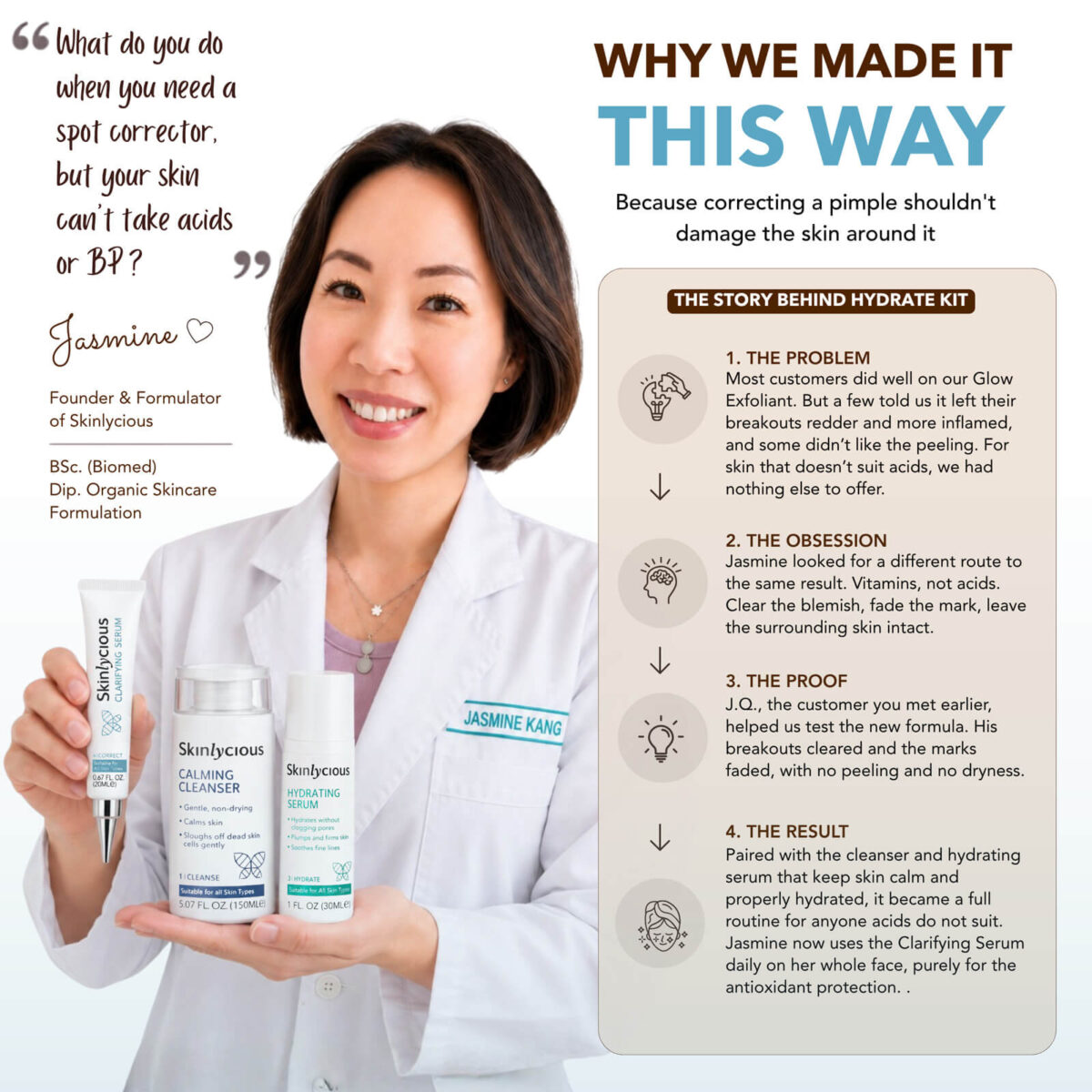Skinlycious Hydrate Kit skincare textures featuring a gentle cleanser, lightweight exfoliant and oil-free hydrating serum