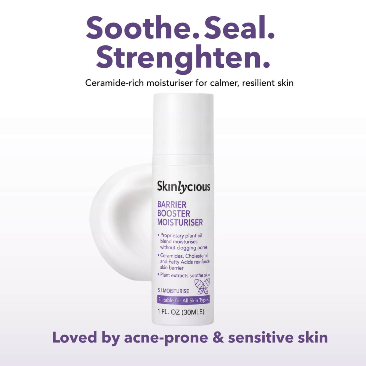 Skinlycious Barrier Booster Moisturiser, a ceramide-rich moisturiser for acne-prone and sensitive skin