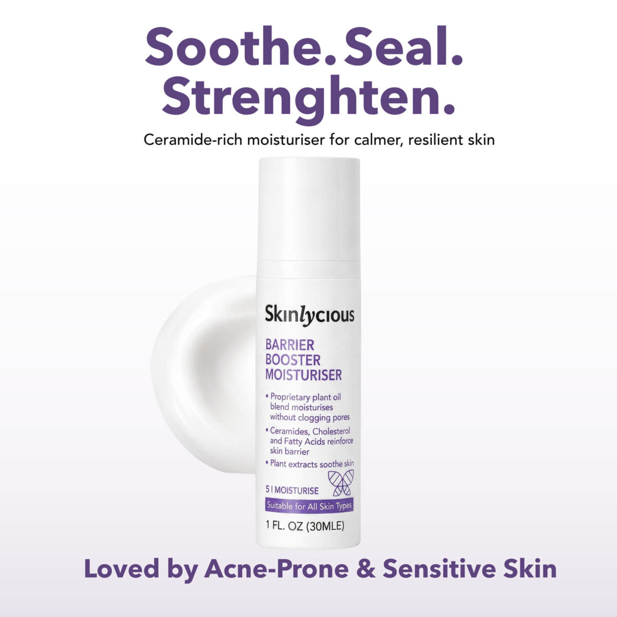 Skinlycious Barrier Booster Moisturiser, a ceramide-rich moisturiser for acne-prone and sensitive skin