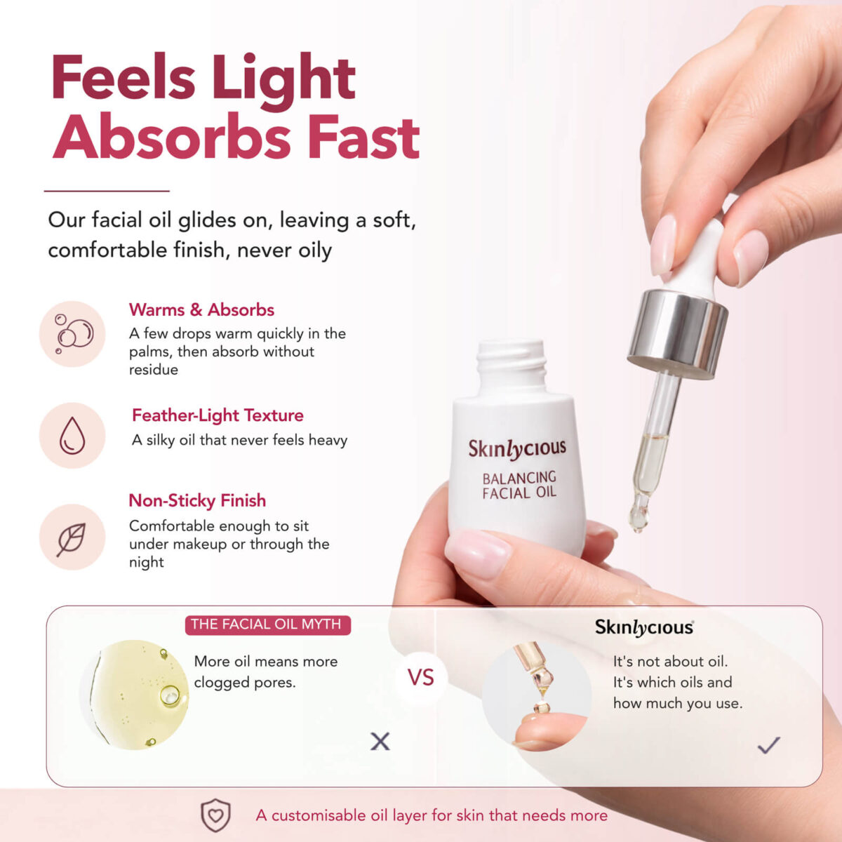 Skinlycious Balancing Facial Oil with a lightweight, fast-absorbing and non-sticky texture