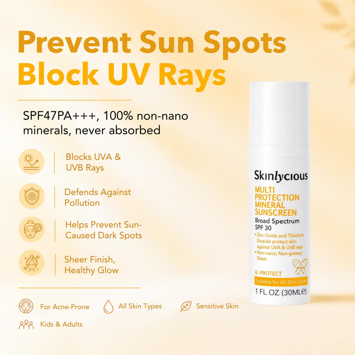 Skinlycious Multi Protection Mineral Sunscreen provides broad-spectrum sun protection and helps protect acne-prone and sensitive skin from UVA and UVB rays.